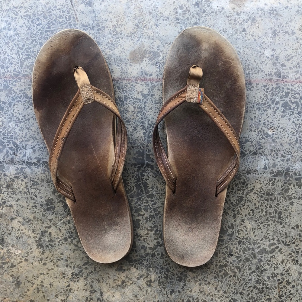 Rainbow Brown Leather Flip Flop Sandals